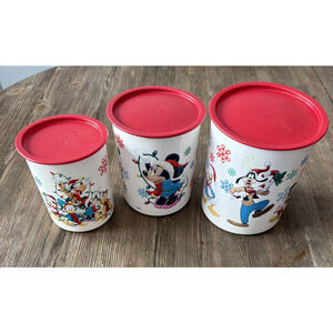 Disney Christmas Tupperware Nesting 3 Canister Set Mickey Minnie Donald Goofy